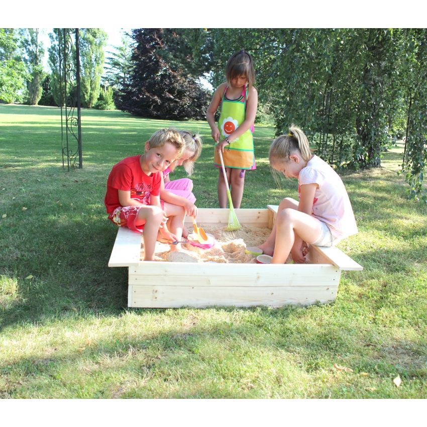 Bac à sable en bois clair traité prépercés 118 x 118 x H 22 cm - Soulet