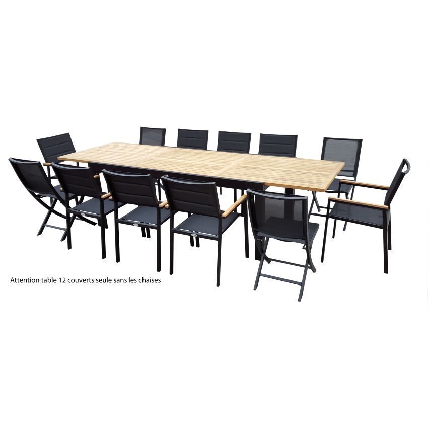 Table de jardin Bali Teck noir 8/12 places