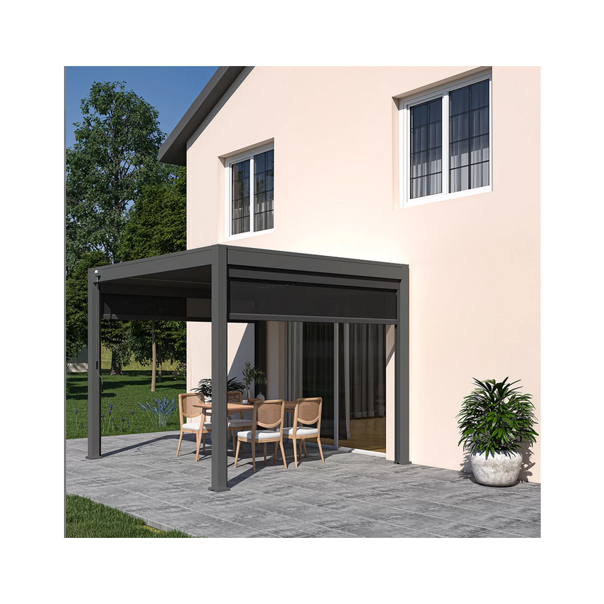 Pergola Bioclimatique autoportante OMBREA 3x4m Effet bois Naturel/Blanc