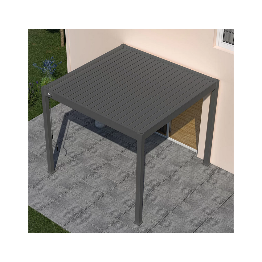 Pergola Bioclimatique autoportante OMBREA 3x4m Effet bois Naturel/Blanc