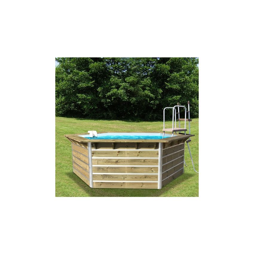 Piscine bois Hexagonale CEBU 350x111cm Liner Bleu