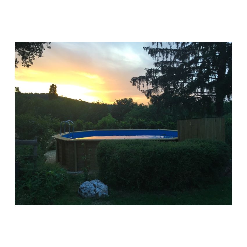 Piscine Bois Lola Octogonale Allongée avec Escalier 541x336x131cm