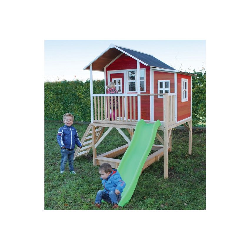 Cabane Enfant Loft en Bois Rouge 190x188x253cm
