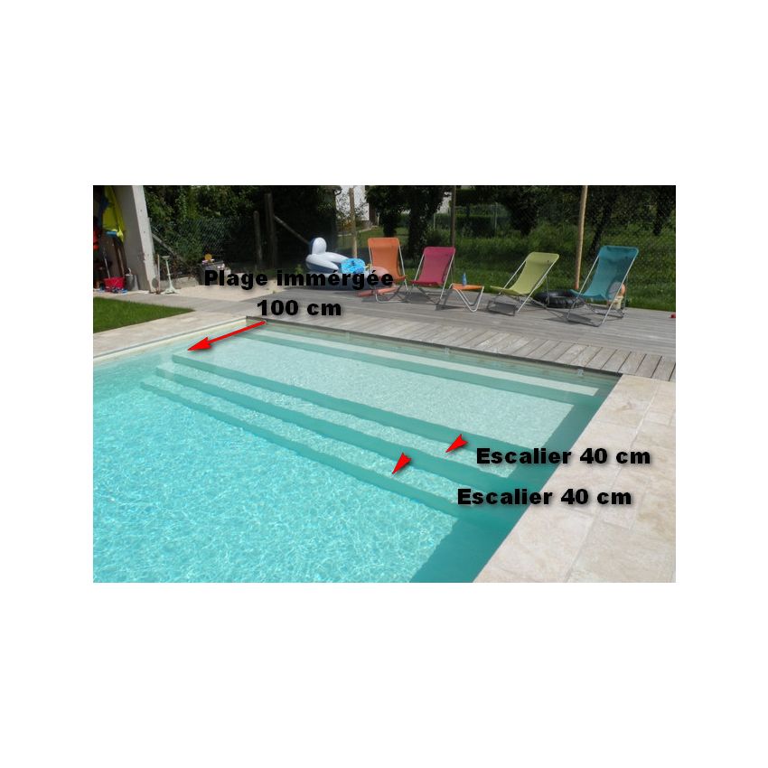 Piscine Bois Luxe Rectangulaire avec Plage immergée + Escalier 620x420x130cm
