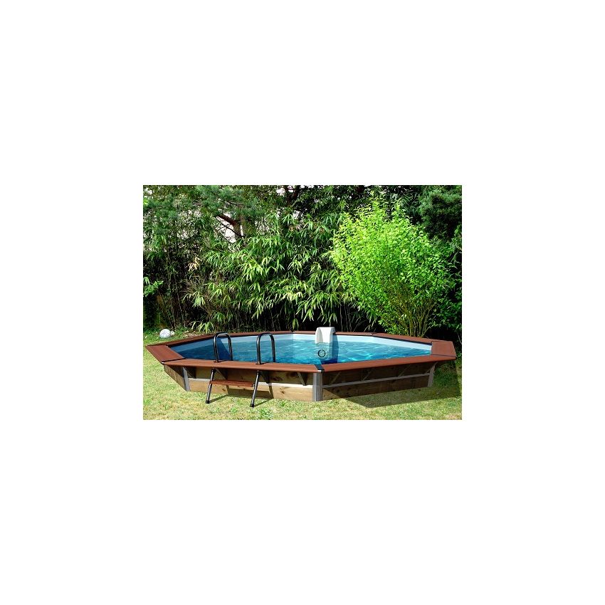 Piscine bois Octogonale CLEOFAS Ø460x129cm Liner bleu