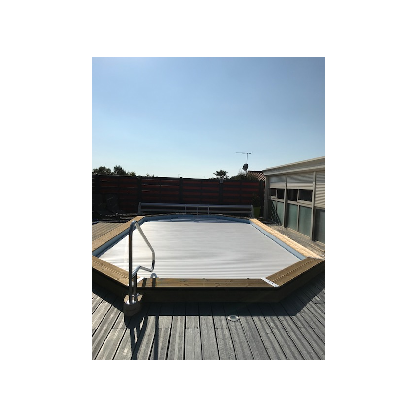 Volet roulant déplaçable pour piscine octogonale allongée 590x350cm 