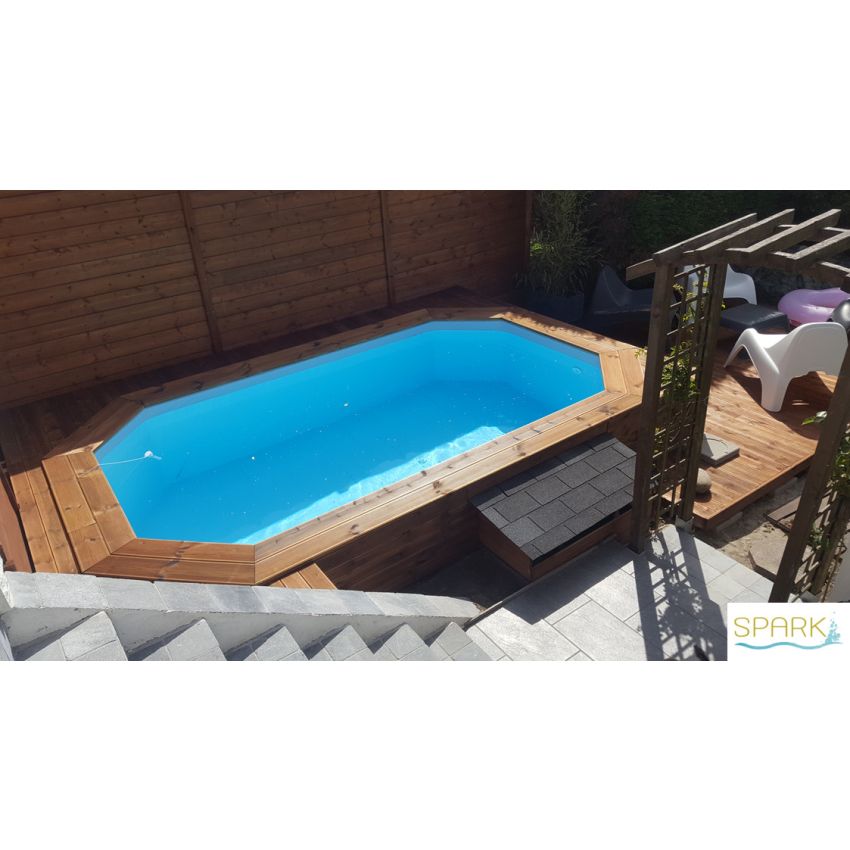 Piscine Bois Lucci Octogonale allongée avec Escalier 415x265x131cm