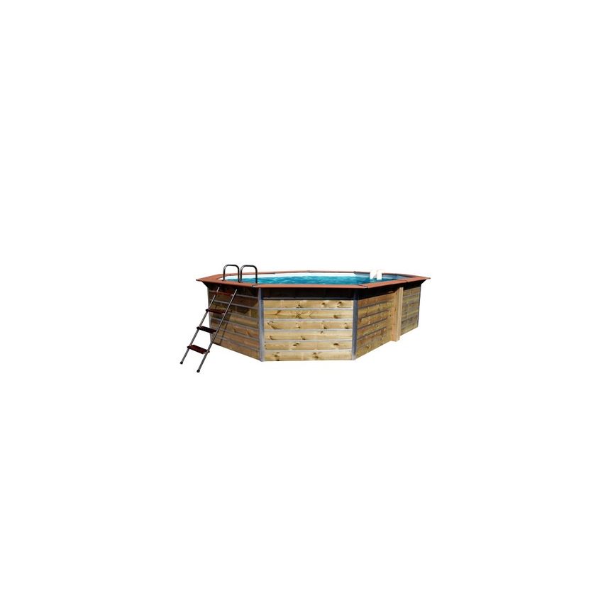 Piscine bois Octogonale Allongée FUGUA 590x420x129cm Liner bleu