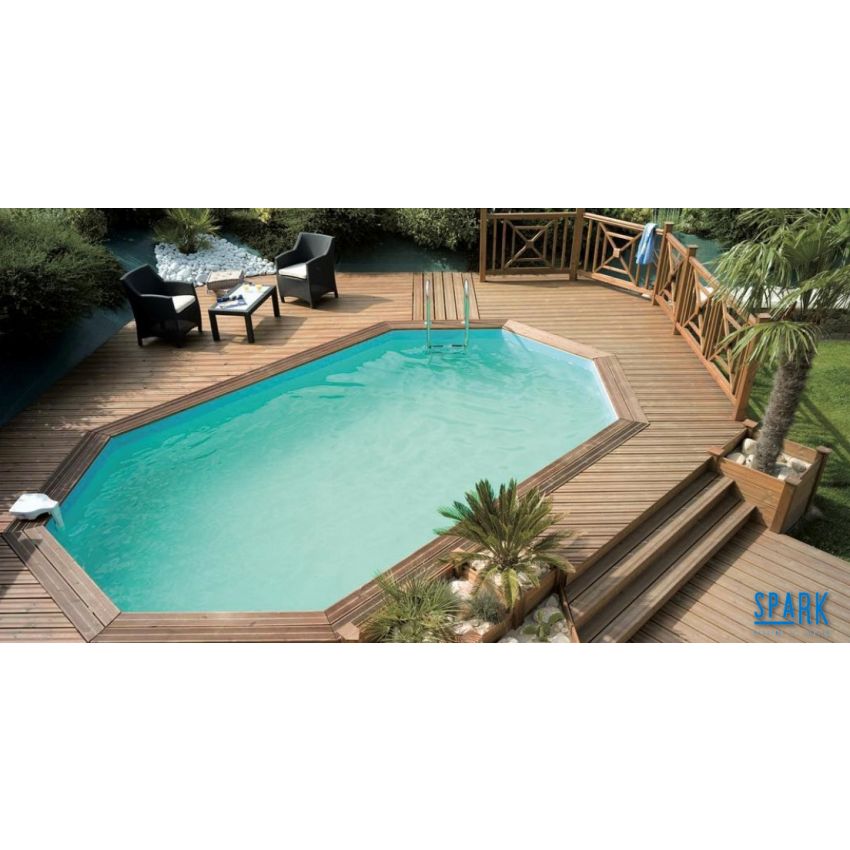 Piscine Bois d'Argent Octogonale Allongée 612x407x131cm