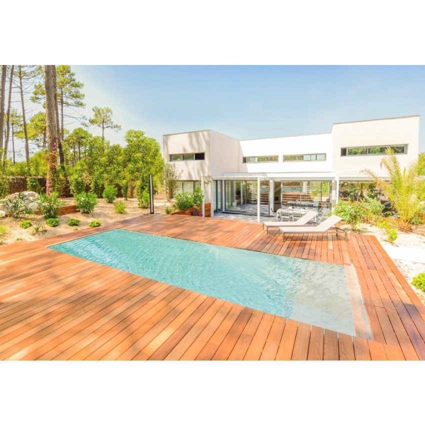 Piscine Bois California Rectangulaire Luxe avec Plage immergée + escalier 520x220x131cm