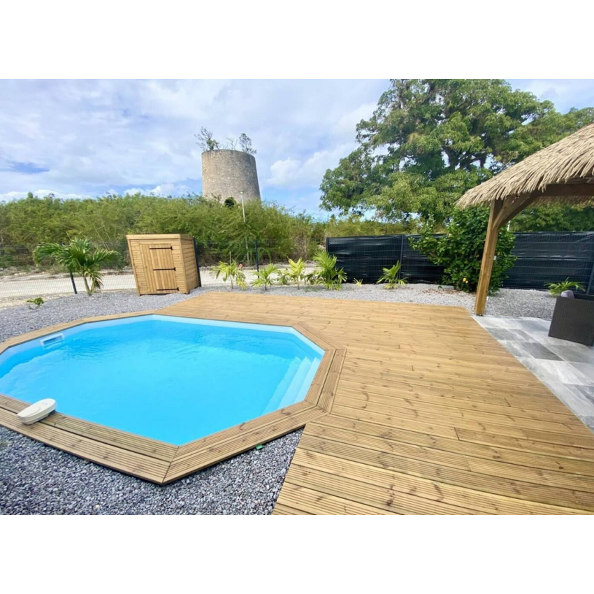 Piscine Bois Lucci Octogonale allongée avec Escalier 415x265x131cm