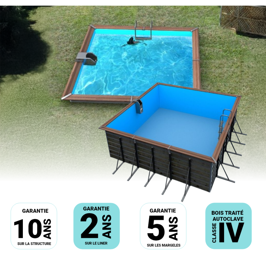 Piscine bois Carrée SOLTA 520x520x147cm Liner bleu 