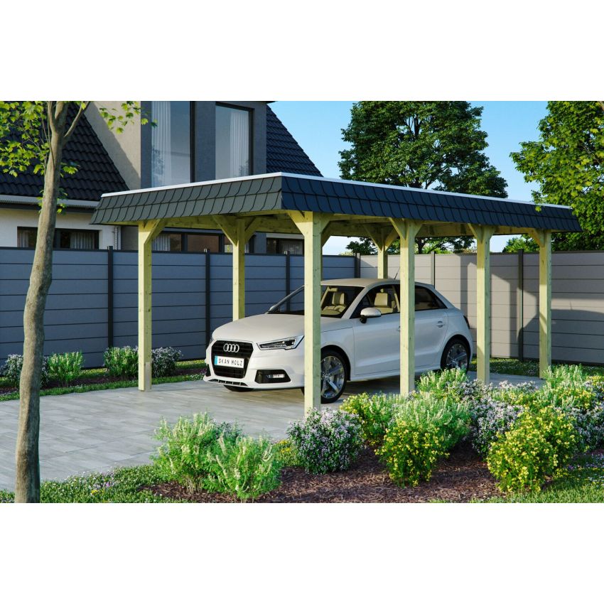 Carport Bois Spreewald1 avec bandeau noir 589x345cm