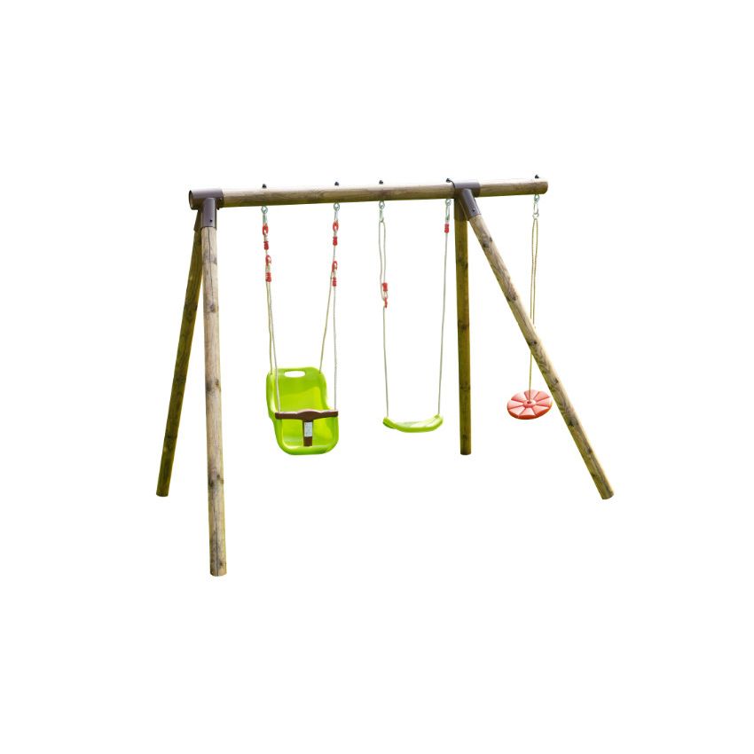 Portique en bois TIAGO : 1 siège bébé, 1 balançoire et 1 disque L242xl166xH195