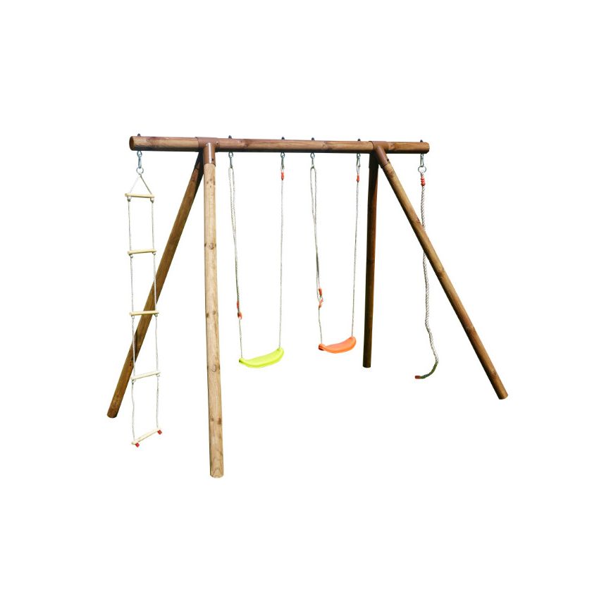 Portique en bois ERNEST:  2 balançoires, 1 échelle et 1 corde L276xl189xH222cm