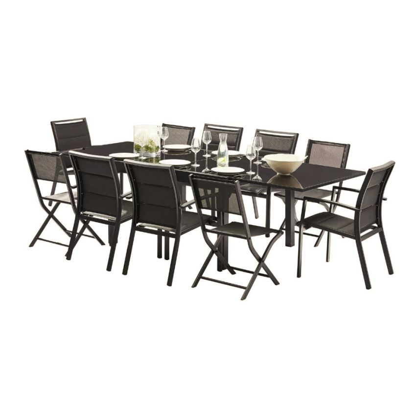 Ensemble de Jardin Modulo Full Verre Noir 6/10 Personnes 
