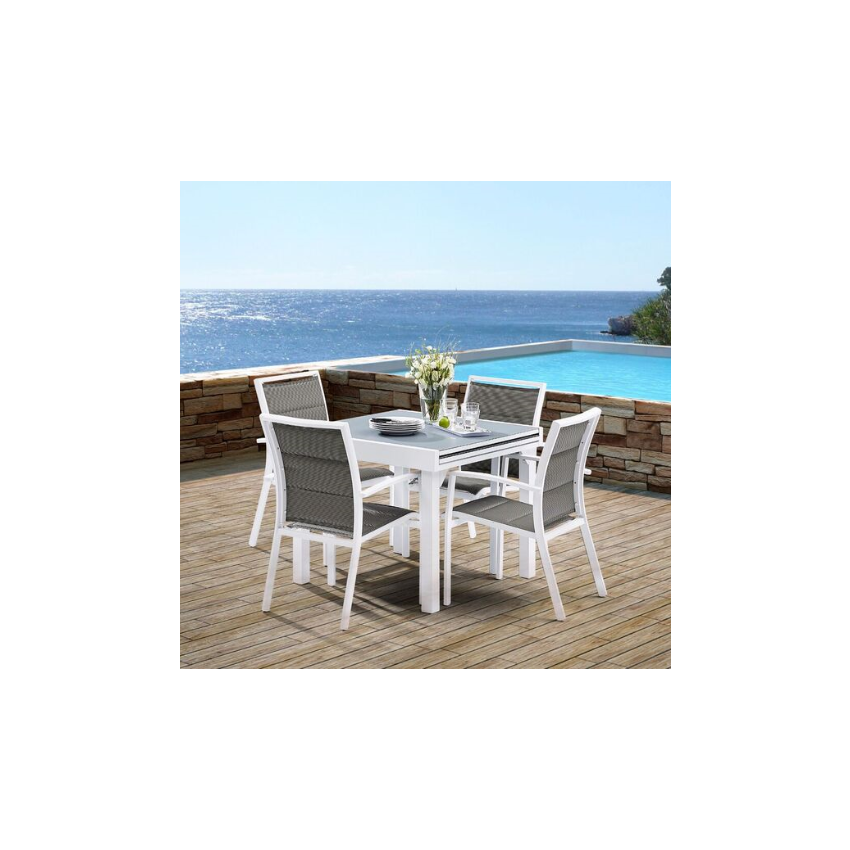 Ensemble De Jardin MODULO 4 Places Blanc/Gris Perle 