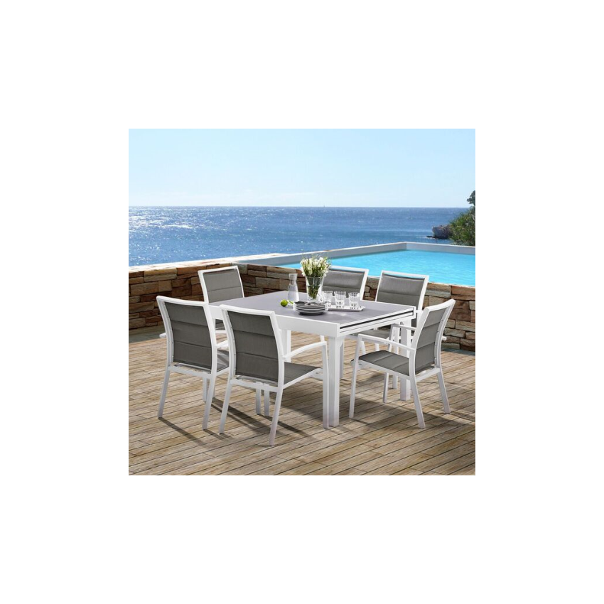 Ensemble De Jardin MODULO 6 Places Blanc/Gris Perle 