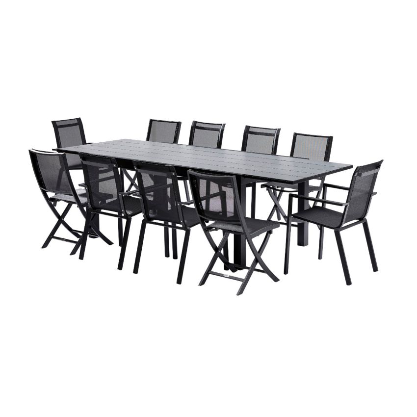 Ensemble de jardin STAR 6/10 places Noir 6 fauteuils et 4 chaises pliantes