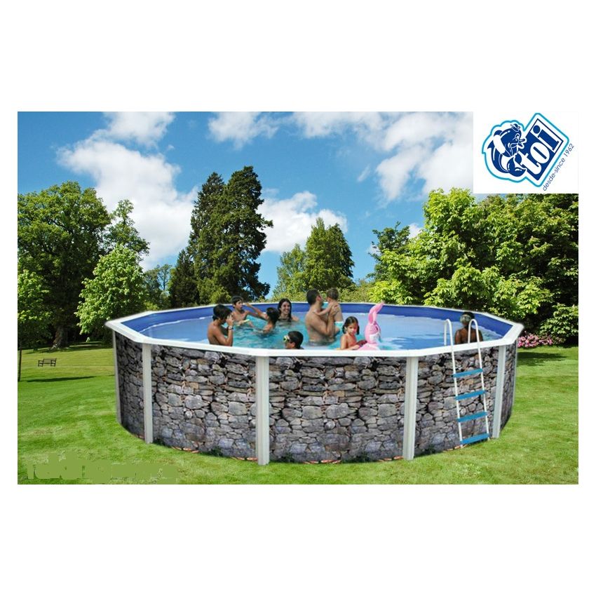 Piscine Ronde PIEDRA GRIS Acier Décoration Pierre 350 x 120 cm