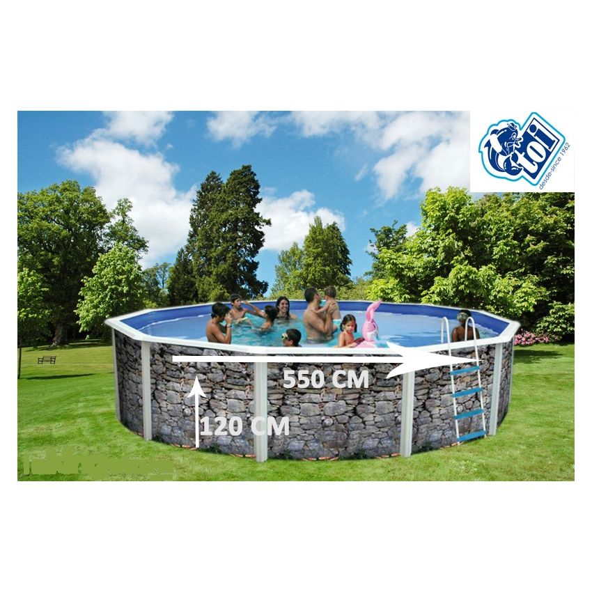 Piscine Ronde PIEDRA GRIS Acier Décoration Pierre 550 x 120 cm