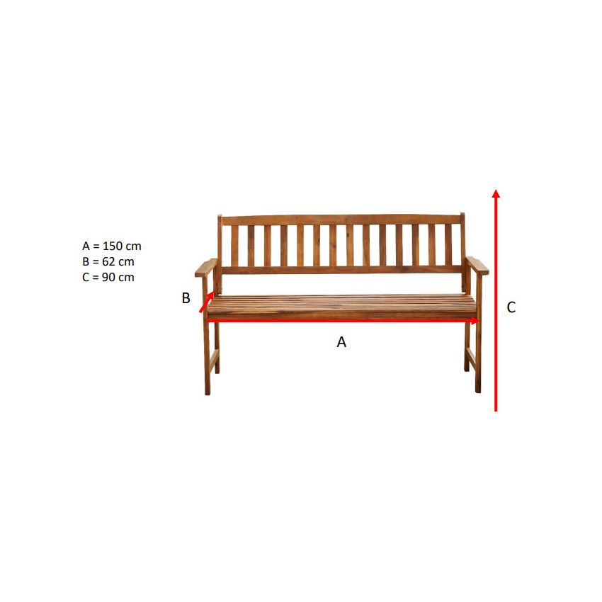 Banc de jardin NATURA en Acacia massif 150cm