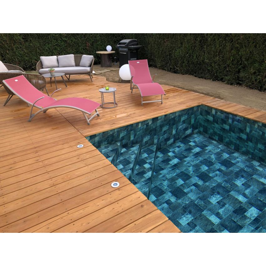 Piscine Bois Luxe Rectangulaire avec Escalier d'angle 620x420x145cm Pierre de Bali
