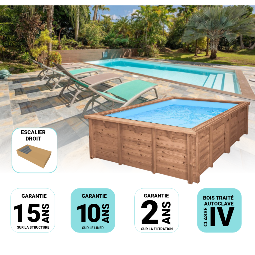 Piscine Bois Luxe Rectangulaire avec Escalier 620x420x130cm