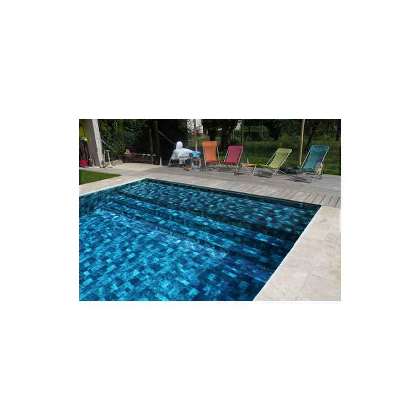 Piscine Bois Luxe Rectangulaire avec Plage immergée + escalier 420x320x131cm Pierre de Bali