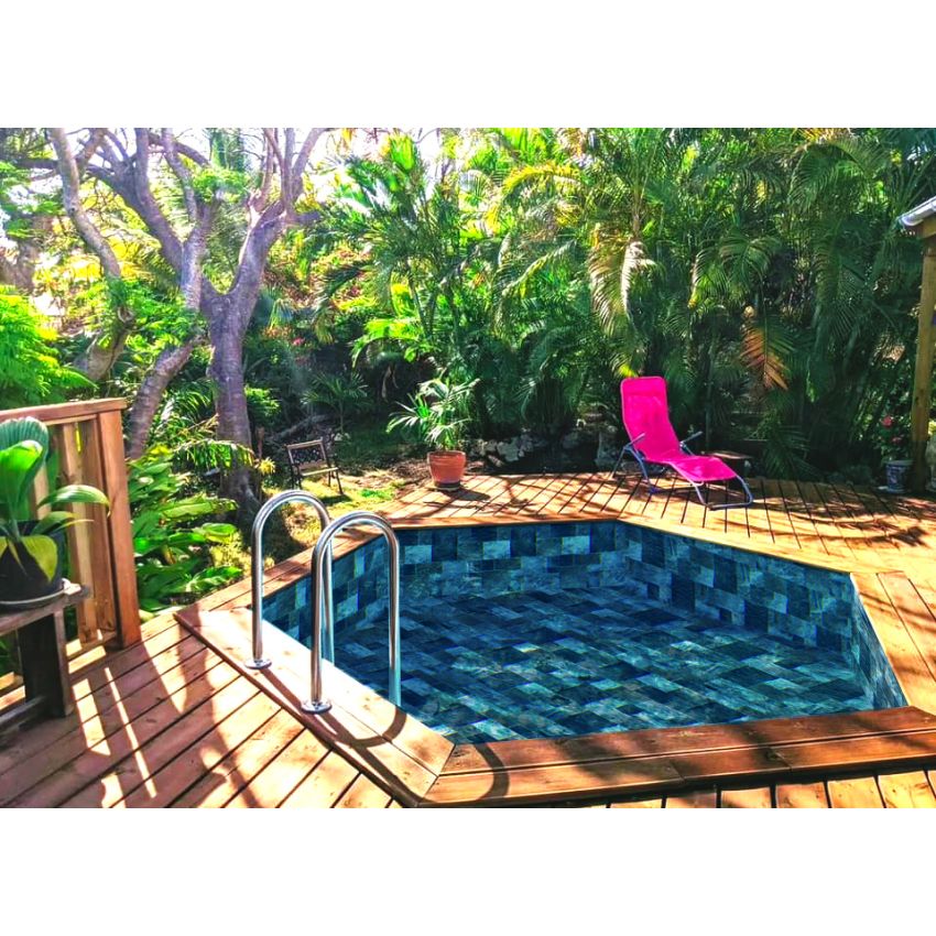 Piscine Bois Spark Ronde Hexagonale ⌀395x115cm Pierre de Bali