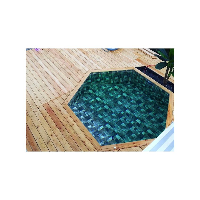 Piscine Bois Spark Ronde Hexagonale avec Plage immergée + Escalier ⌀395x115cm Pierre de Bali