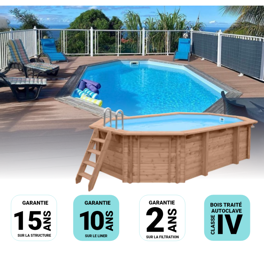 Piscine Bois Lola Octogonale Allongée 541x336x131cm