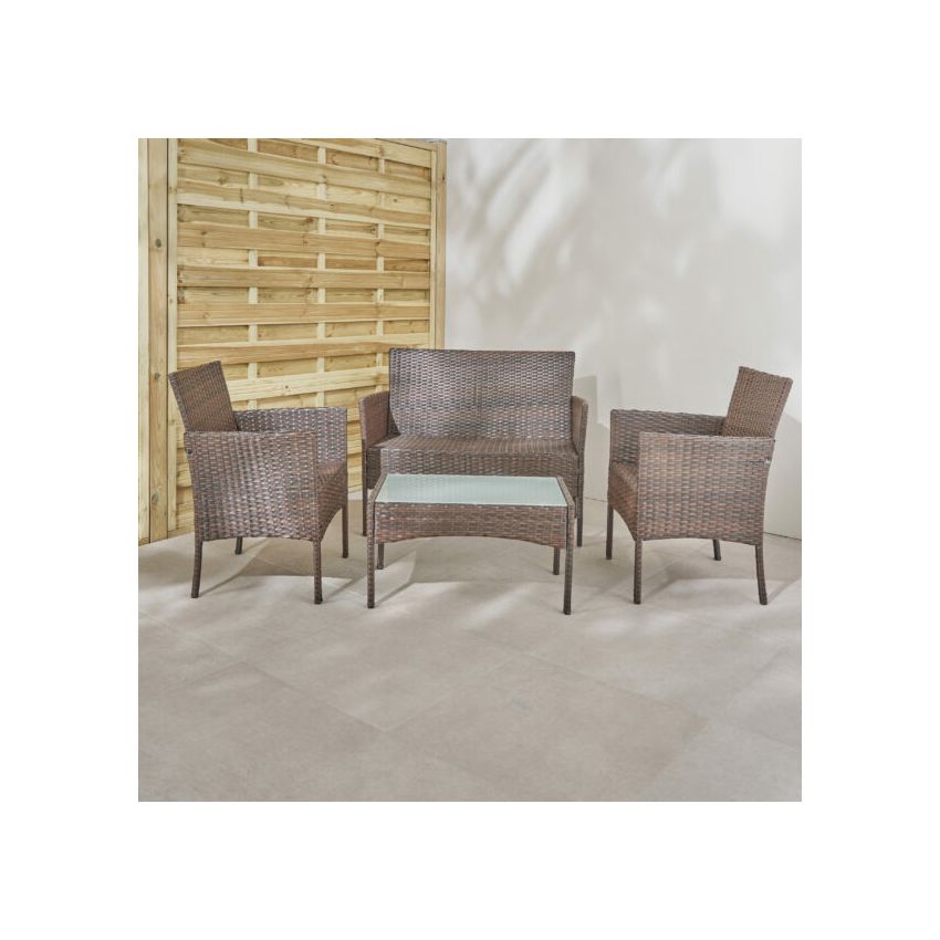 Salon de jardin BARCELONE en résine Marron 