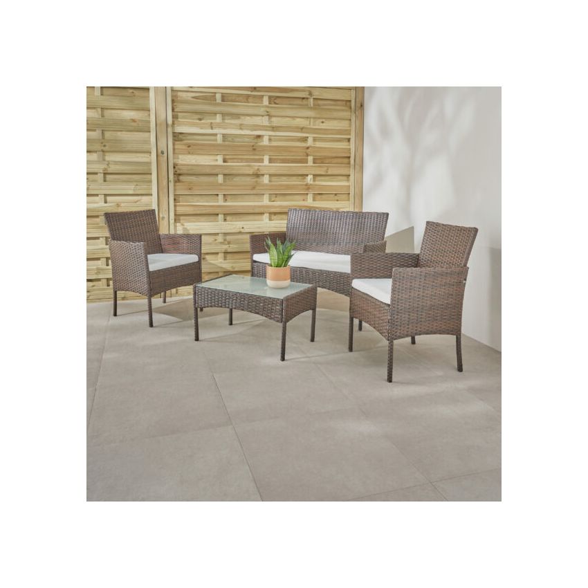 Salon de jardin BARCELONE en résine Marron 