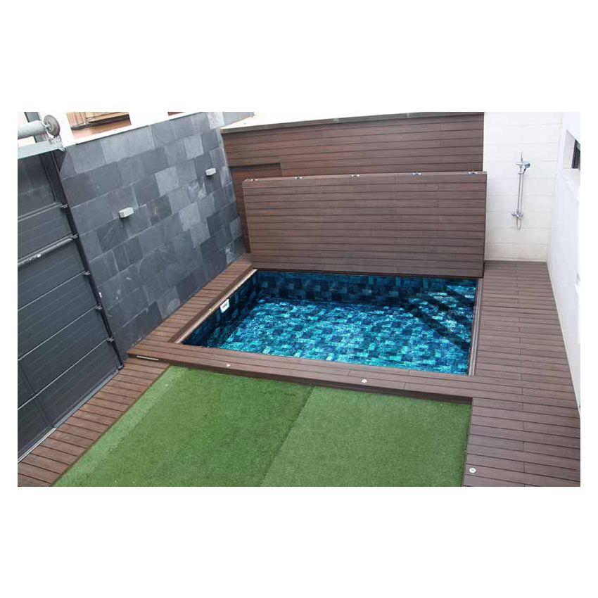 Piscine Bois Luxe Rectangulaire avec Plage Immergée + Escalier d'Angle 420x320x145cm Pierre de Bali