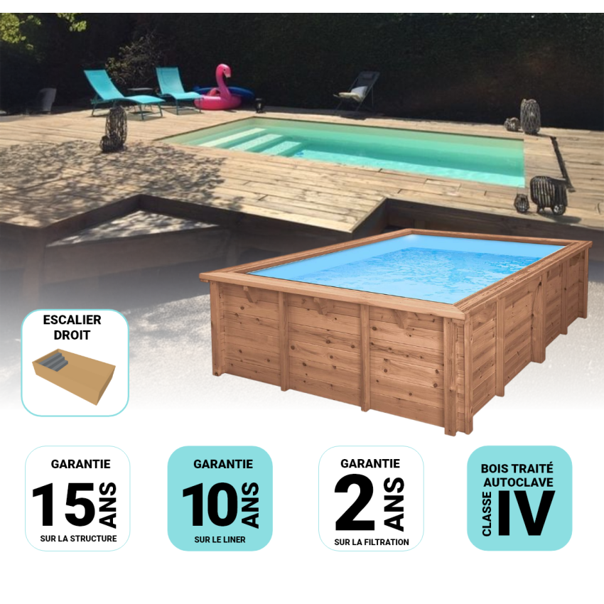 Piscine Bois Luxe Rectangulaire avec Escalier droit 520x320x131cm