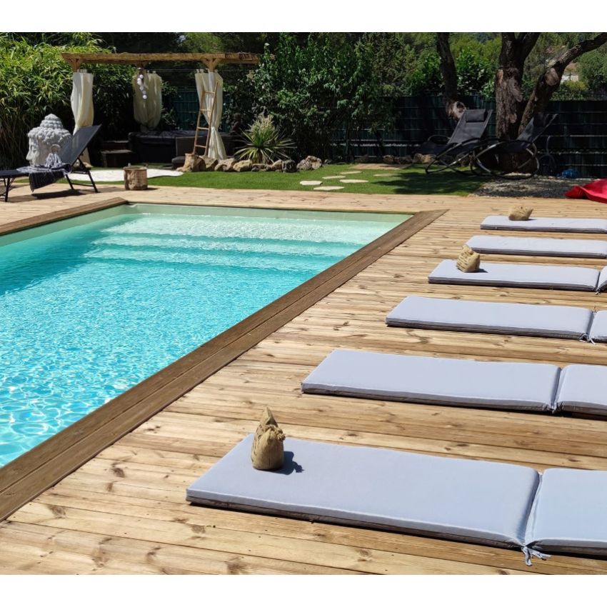 Piscine Bois Lenny Rectangulaire avec Plage Immergée  + Escalier 720x400x145cm