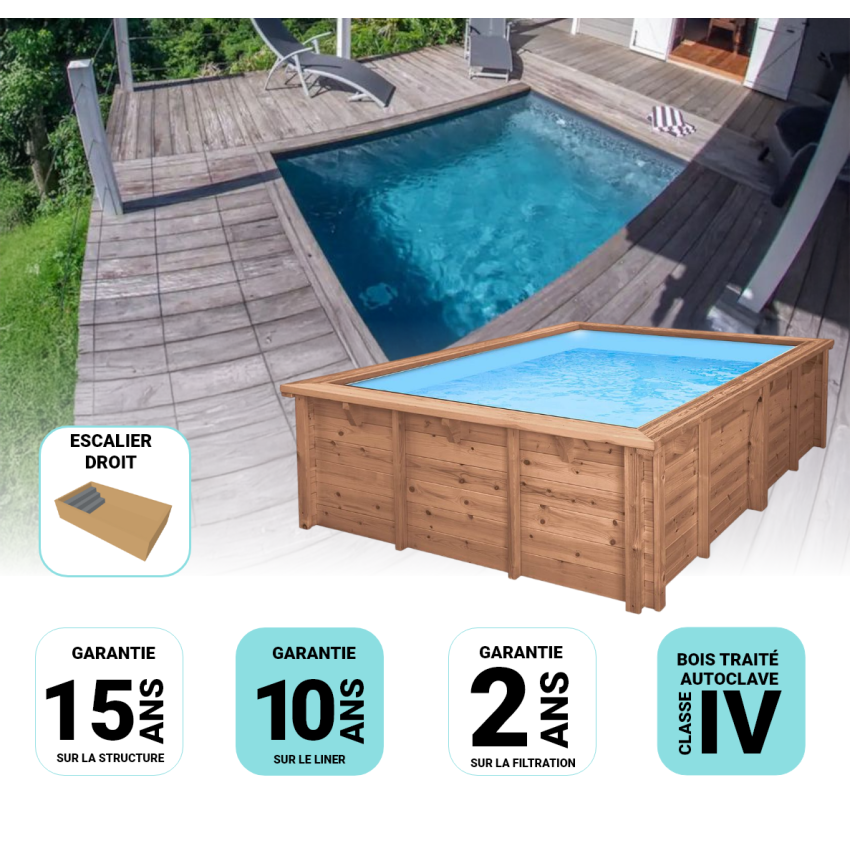 Piscine Bois Anna Carrée avec Escalier 520x520x145cm
