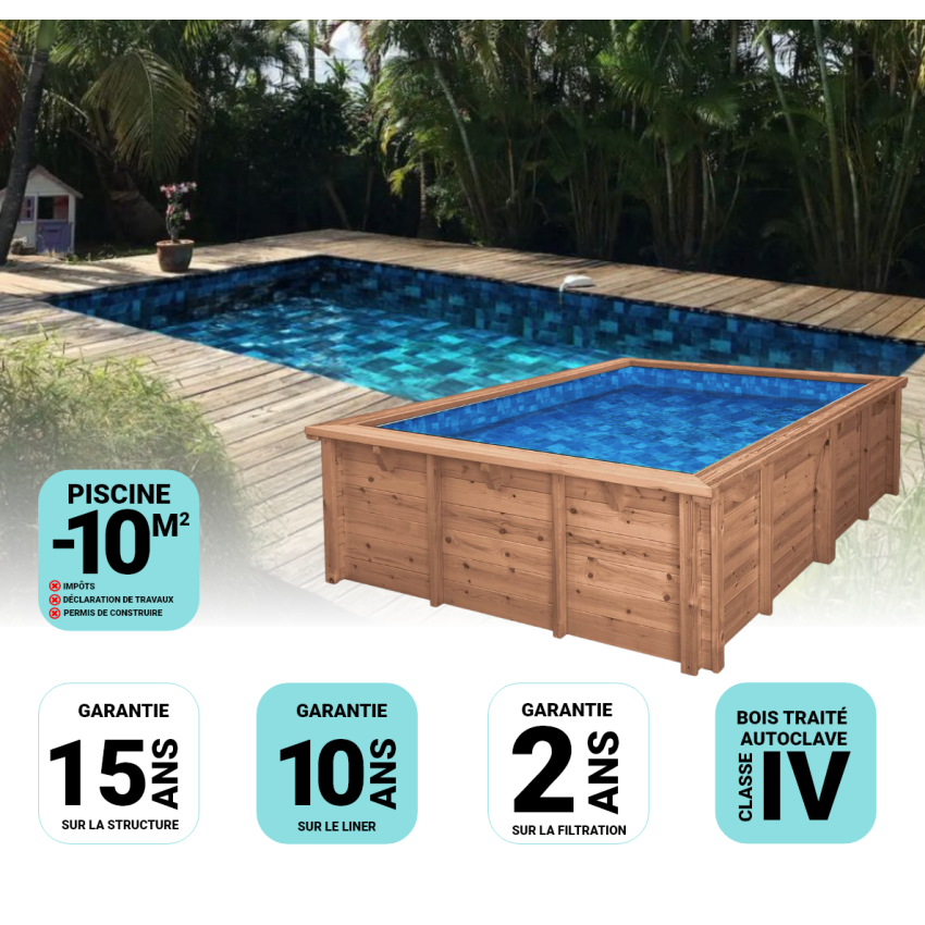 Piscine Bois California Rectangulaire Luxe 520x220x131cm Pierre de Bali