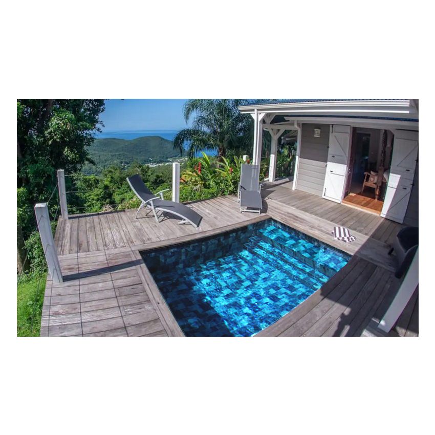 Piscine Bois Anna Carrée avec Plage immergée + Escalier 520x520x145cm Pierre de Bali