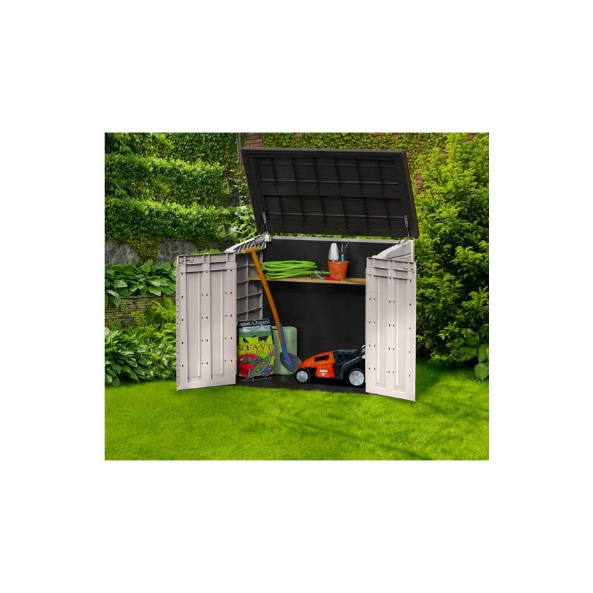 Coffre de jardin - Multifonctions - 1200L - BEIGE - Toit plat 