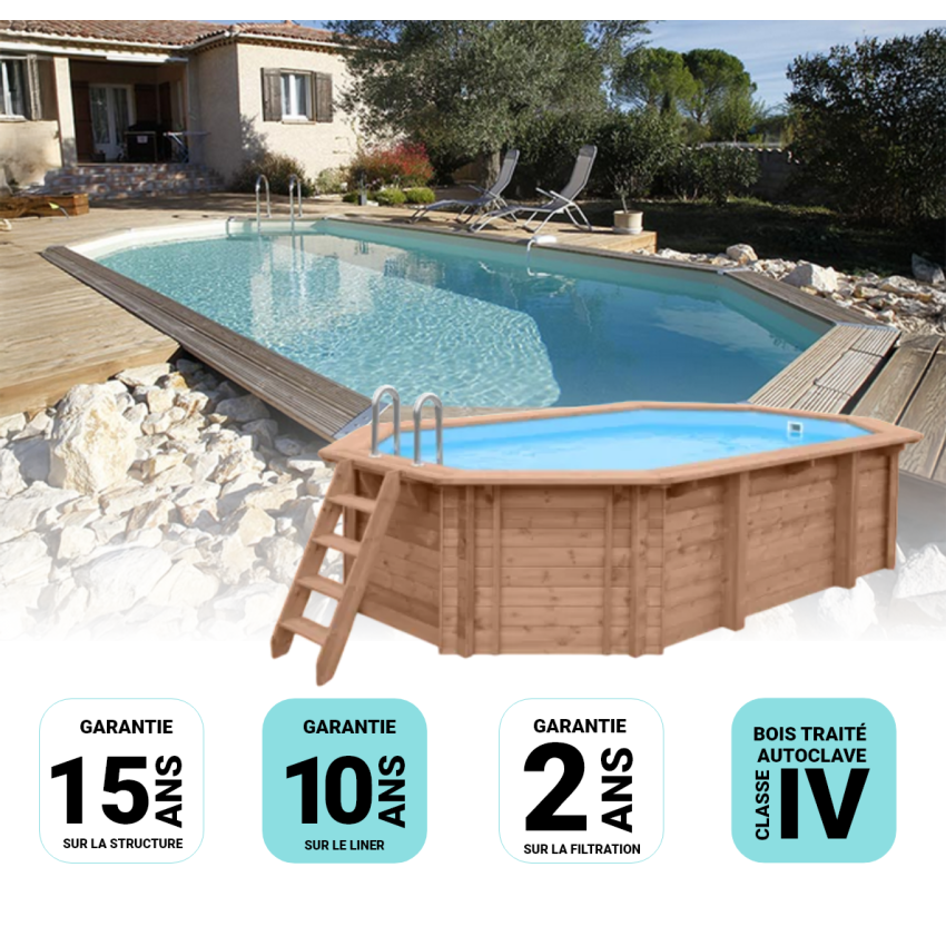 Piscine bois Allongée UBBINK SUPER TONGA 820x470x130cm Liner Bleu 