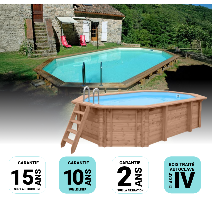 Piscine bois Allongée UBBINK SUPER TONGA 820x470x130cm Liner Sable