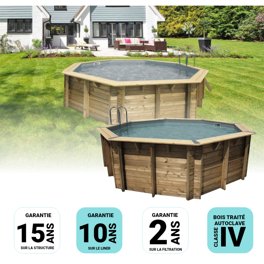 Piscine bois UBBINK OCEA 510x120cm Liner Gris