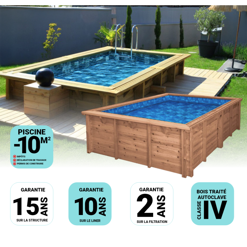 Piscine bois Rectangulaire Pierre de Bali 350x200x71cm 