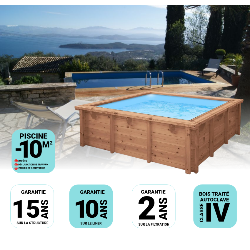 Piscine bois Rectangulaire UBBINK AZURA 450x250x126cm Liner Bleu