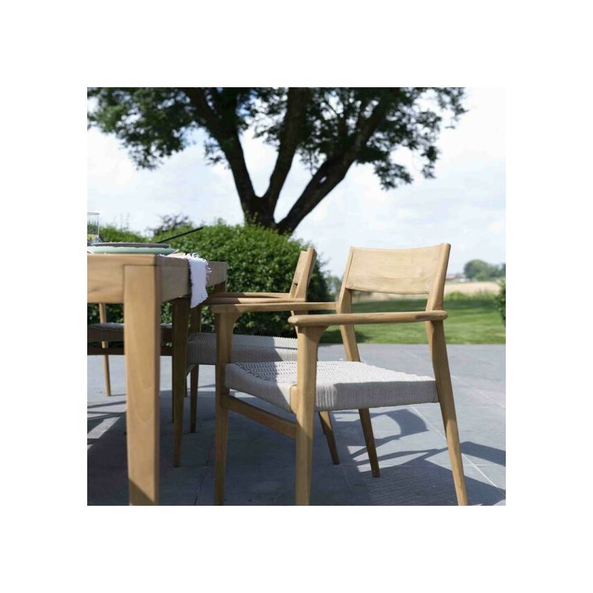 Ensemble Table 6/8 places avec 6 fauteuils CALVI en Teck et cordage Beige 