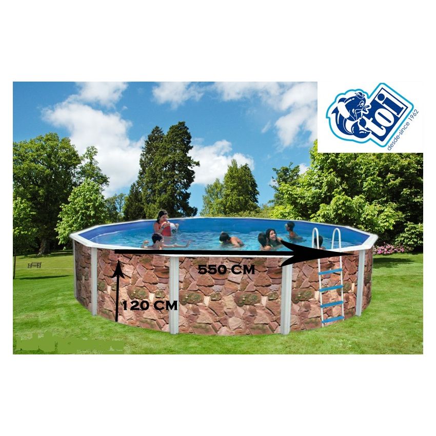 Piscine Ronde ROCALLA Acier Décoration Pierre 550 x 120 cm