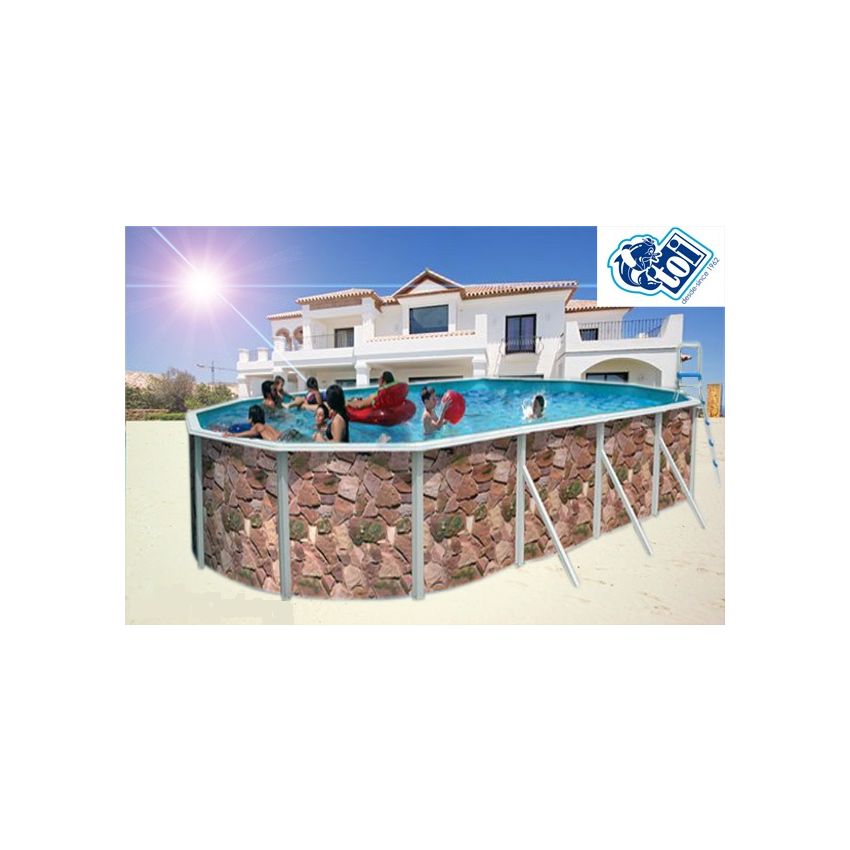 Piscine Allongée ROCALLA Acier Décoration Pierre 550 x 366 x 120 cm 