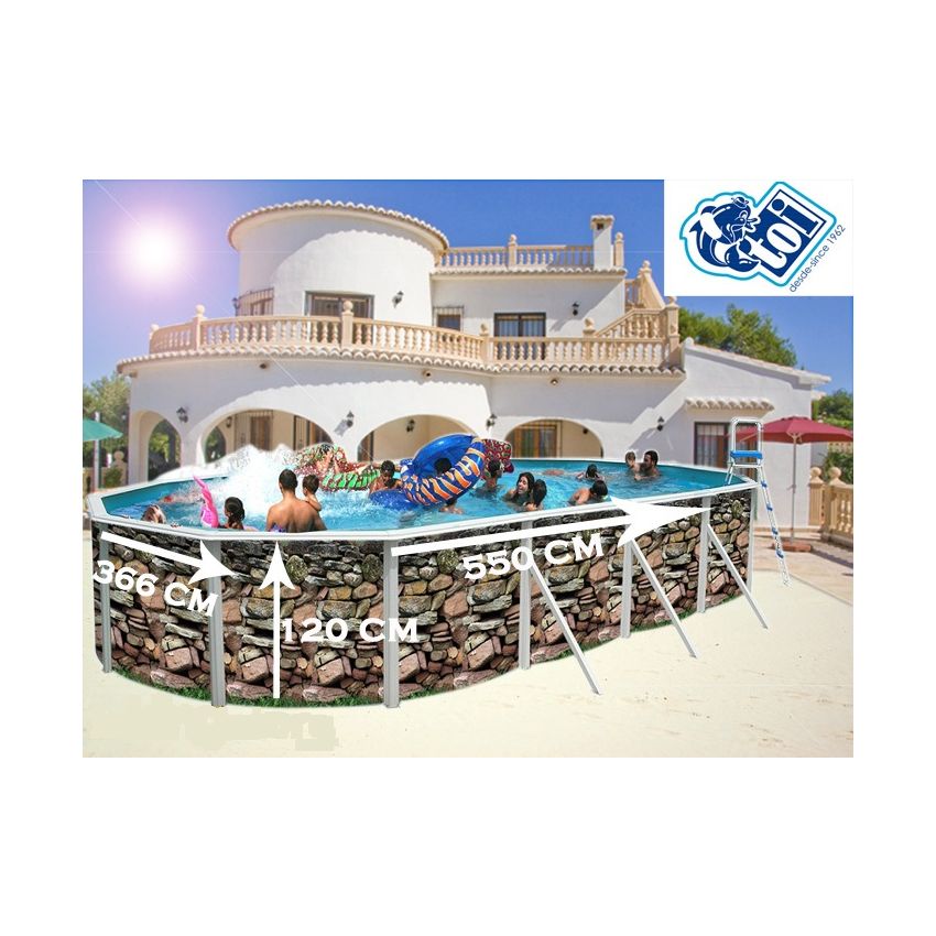 Piscine Allongée MUR Acier 550cm x 366cm x H 120cm